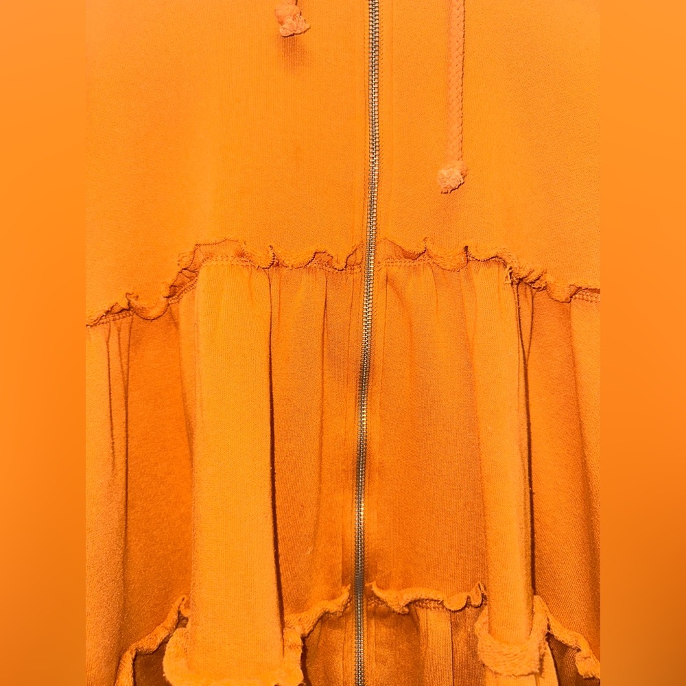 Free People Tiered Trapeze Zip-Up Sweatshirt Hoodie Drawstring Pockets Top XS - Picture 2 of 4